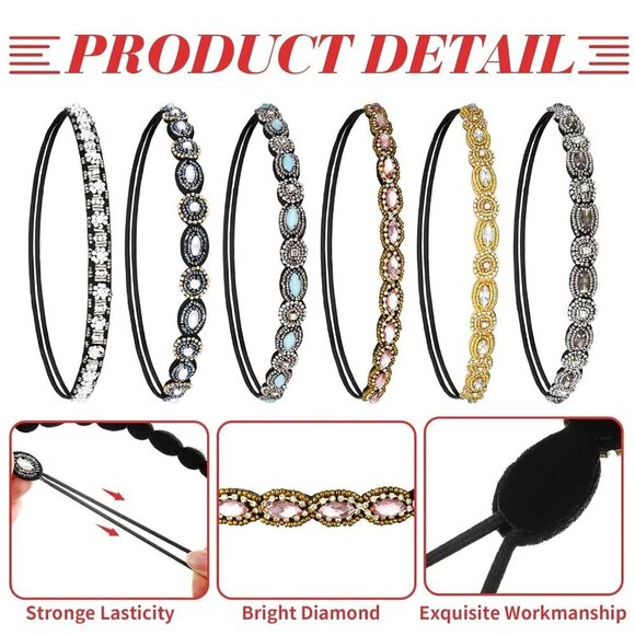 6 Pieces Rhinestone Beaded Headbands Elastic Rhinestone Headbands Vintage Crysta - Picture 5 of 7